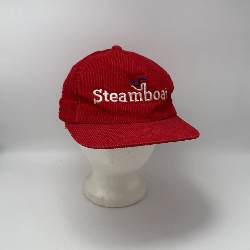 Vtg Steamboat Colorado Ski Corduroy Adjustable Hat Cap Red Snap Adjustable
